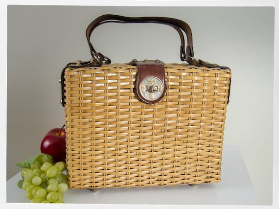 Vintage 60s Purse, 50s Rattan Purse, 50s Rattan Ha