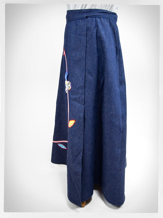 Vintage 70s Skirt, 80s Wrap Denim Skirt, 60s Hipp… - image 6