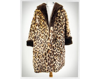 Vintage 50s Shearling Coat, Faux Animal Print Coat, Vintage 40s Leopard Print Coat, 50s Swing Coat, Rockabilly Coat, Vintage Fashion, Pin Up