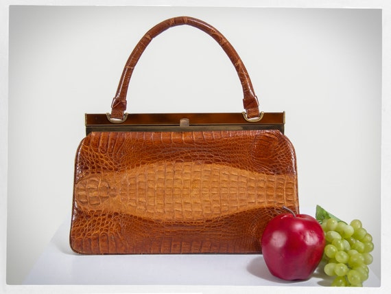 Retro 40s Purse, 50s Leather Purse, Top Handle Pur