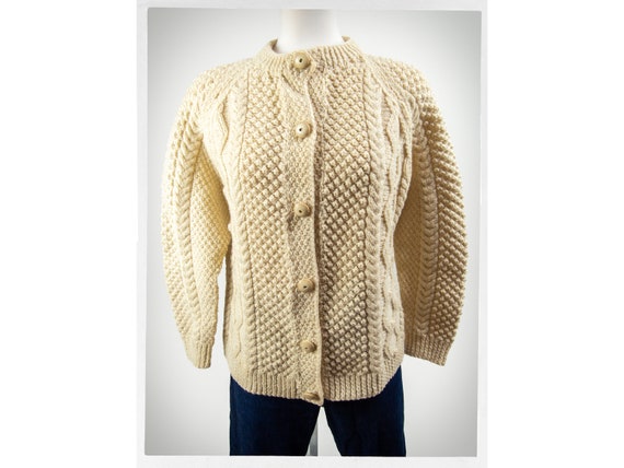 Wool Popcorn Cardigan, Fisherman Knit Cardigan, H… - image 1