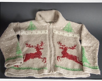 Mary Maxim Hand-Knit Sweater — Vintage Wool Zip Jumper, Petite XS