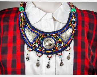 Statement Necklaces, Tibetan Bead Collar Necklace, Handmade Necklaces, Boho Necklace, Iris Apfel , Artisan Necklace, African Beaded Collar