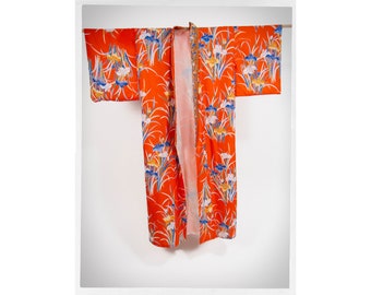 Vintage Kimono, Retro Floral Kimono, Floral Kimono, Japanese Robe, Japanese Fashion, Boho Fashion, Japanese Wall Art, Handmade Kimono, Iris