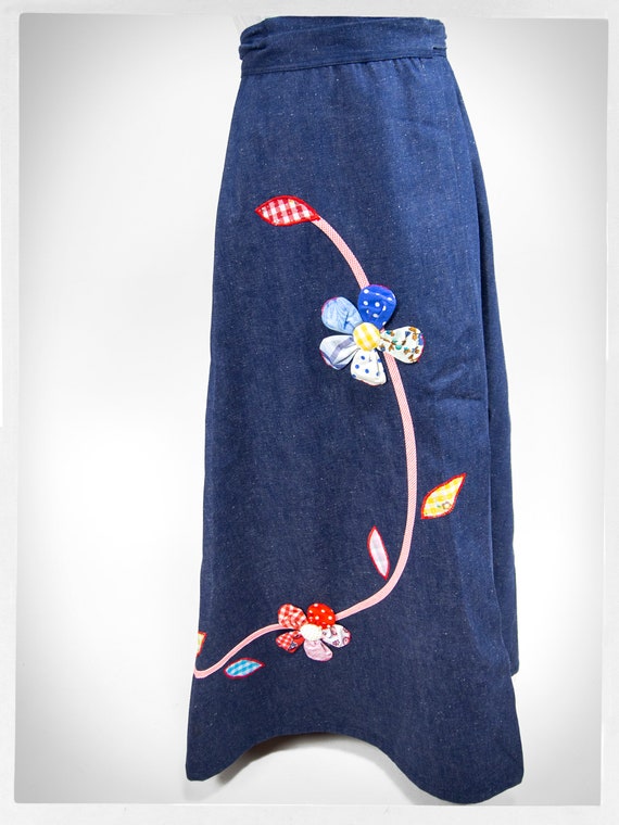 Vintage 70s Skirt, 80s Wrap Denim Skirt, 60s Hipp… - image 3