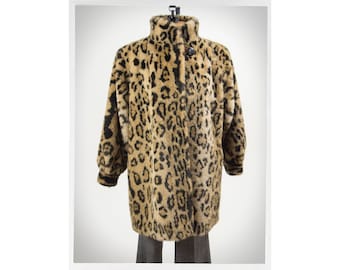 Retro 80s Leopard Print Coat, Faux Fur Coat, 70s Faux Fur Coat, Retro Animal Print Coat, 70s Swing Coat, Rockabilly Coat, Vintage Fashion