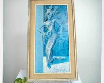 60s TRETCHIKOFF BALINESE DANCER, 60s Retro Kitsch, Vladimir Tretchikoff Signed Print, Mid Century Decor, 1965 Framed Tretchikoff Print, Tiki