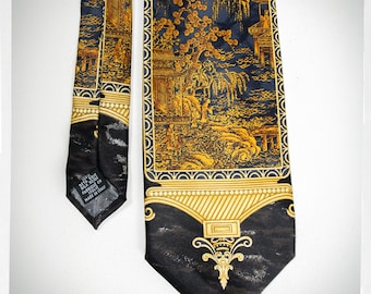 Gianfranco Ferré Silk Tie — Gold Asian Brocade Image, Made in Italy