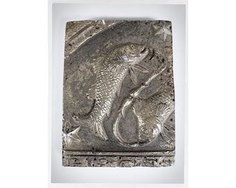 SID DICKENS Wall Art, Limited Edition Carving, Y2K Art, PISCES Wall Art, Sid Dickens Silver Fish, Handmade Memory Block, Pisces Water Sign