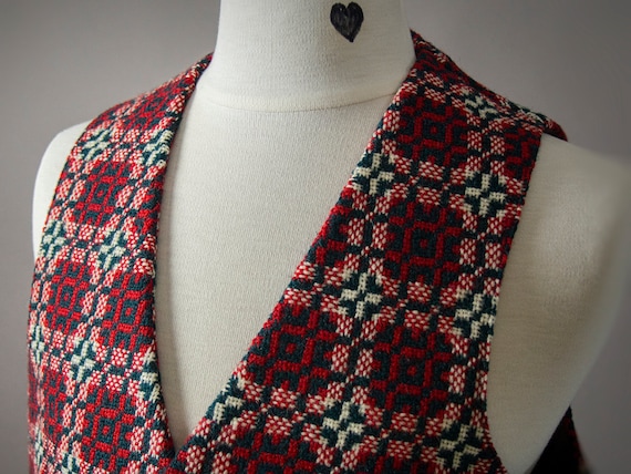 Vintage 60s Wool Vest, 60s Hand Woven Vest, Welsh