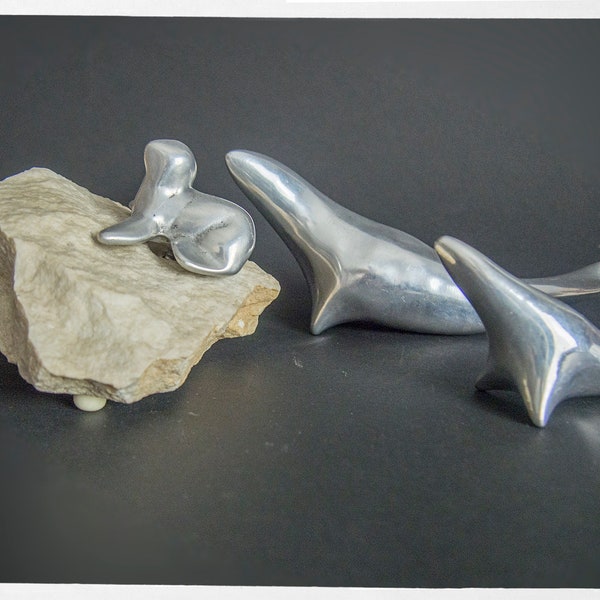 Vintage 80s  Sculptures, Mid Century Abstract Aluminium Seal Sculptures, HOSELTON Abstract Minimalist Canadian Sculptures set of 3