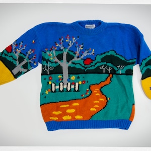 80s Wool Knit Jumper, 90s Landscape Wool Pullover, Vintage Fashion, Wool Landscape Jumper, Colourful Wool Jumper, Boho Fashion, Statement