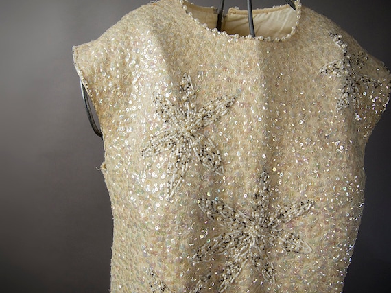 Vintage 50s Top, 50s Wool Sequin Top, Sparkle Bead
