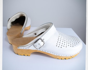 Zuecos vintage de los 90, Zuecos de cuero blanco, Moda hippie, Moda boho, Moda vintage, Moda urbana, Moda danesa, Zuecos Y2K, Zapatos boho