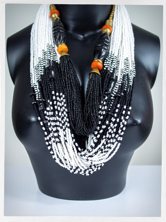 Statement Beaded Necklaces, Black and White Neckl… - image 2