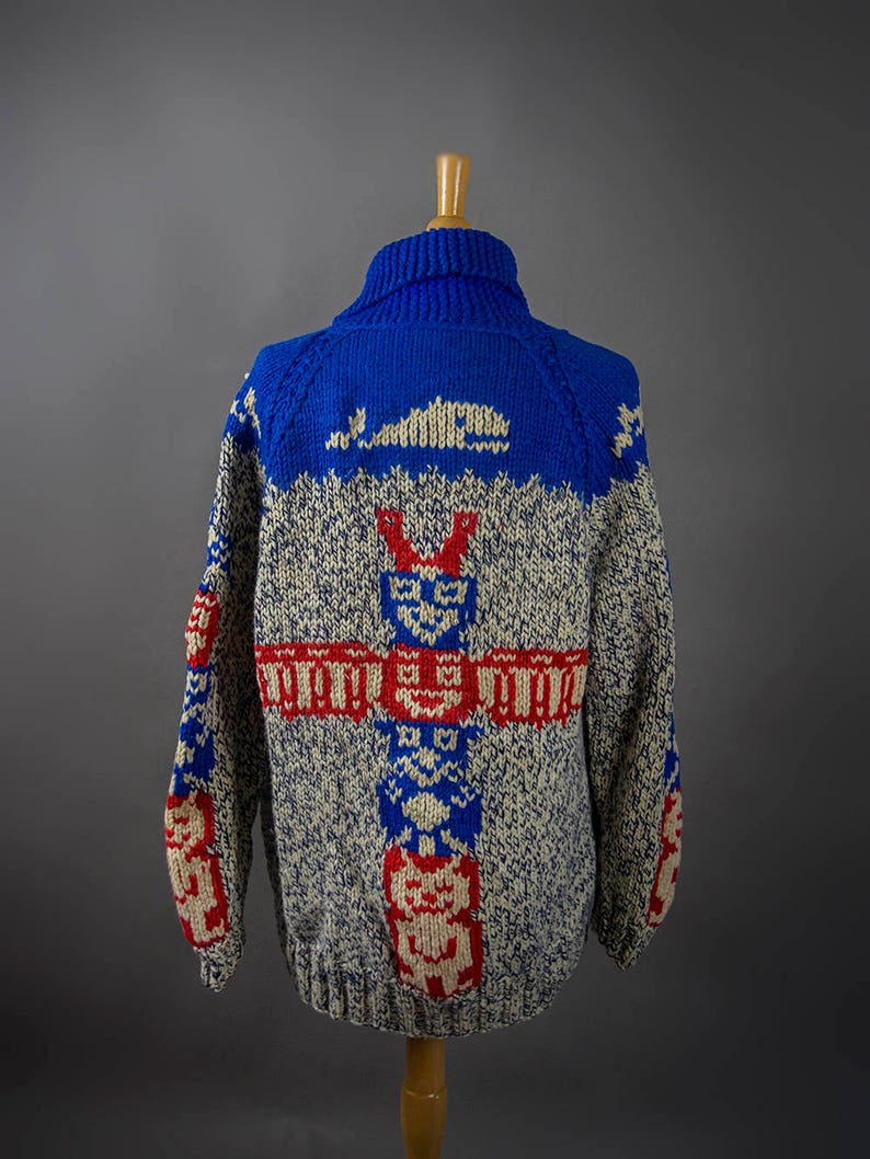 Free Shipping to Canada and U.S.A Vintage 1960s Hand Crafted Cowichan Sweater Vintage 1960s Mary Maxim Totem Pole Sweater