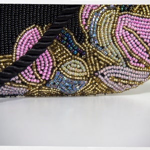 Vintage 80s beaded handbag in an ART NOUVEAU style, designed by HATO HASI, Japan. Luxury Resale Boutique. Online Consignment Store. Vintage Clothing for Ladies.
