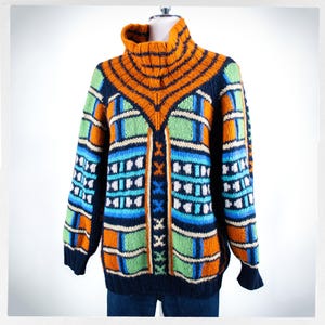 Retro 90s Sweater, Colourful Wool Jumper, Knit Sweater, Vintage Fashion, Hand Knit Jumper, Y2K Fashion, Boho Fashion, Preloved Wool Jumper