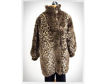 Retro 80s Leopard Coat, Faux Fur Coat, 70s Faux Fur Coat