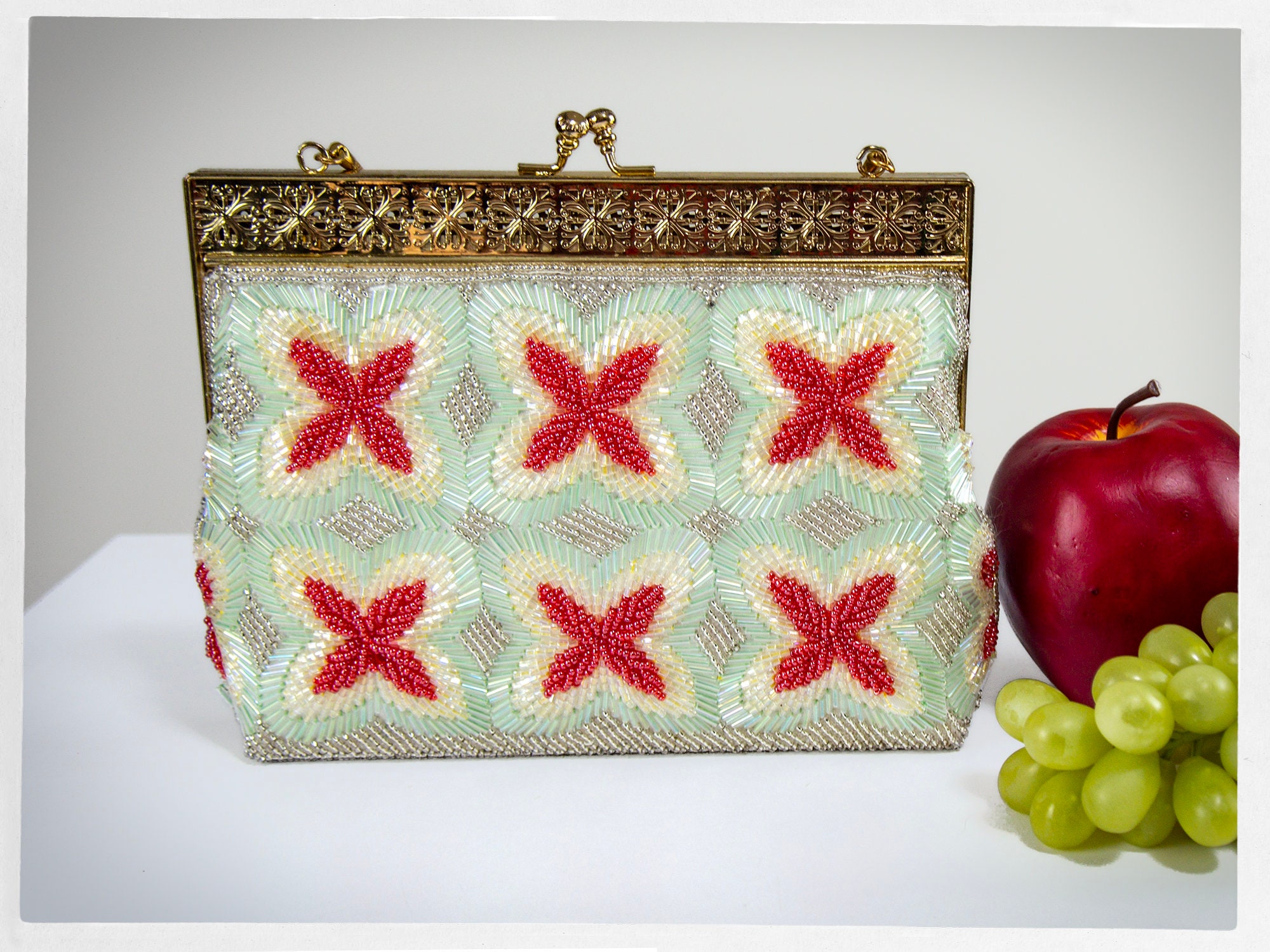 Red Beaded Evening Bag, France