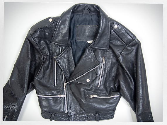 【美品が安い！】 90s Leather jacket (black) Women's 90's Distressed Short Body Classic Black Cropped