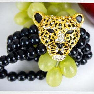 Retro 90s Panther Bracelet, 90s Exotic Bracelet, Gold Rhinestone Panther, Iris Apfel Style, Vintage Fashion, Pin Up Fashion, Statement Style