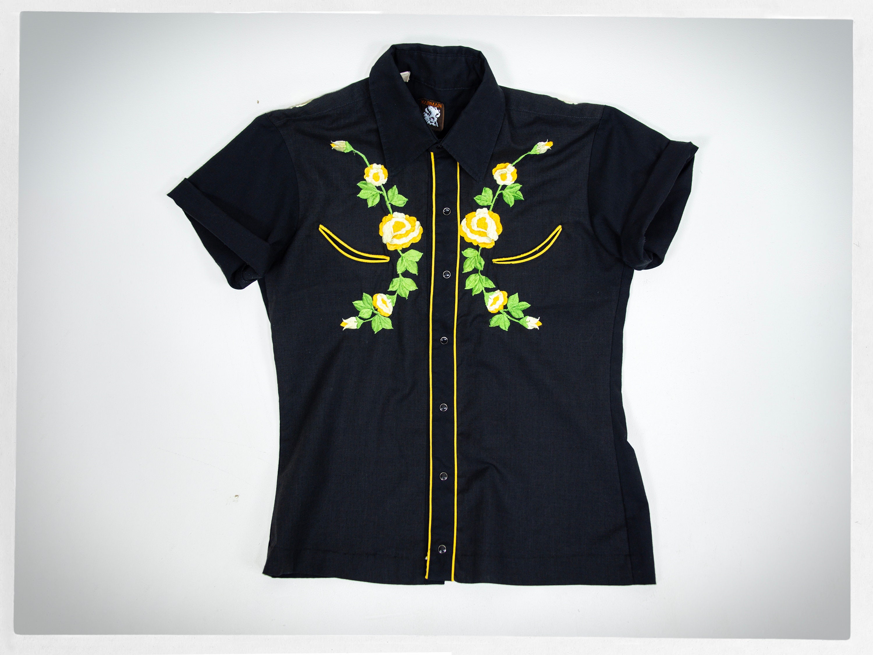 Retro 80s Cowboy Shirt, Embroidered Western Shirt, 70s Rockabilly  