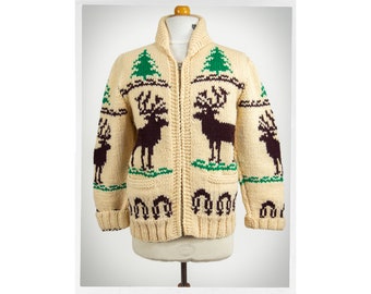 B*E様 70s vintage Cowichan sweater Vintage 60-70S Horse Pattern Cowichan Wool Chunky Knit
