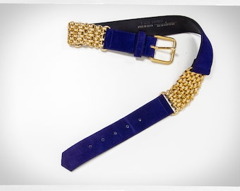 Rodier Purple Suede Belt — 90s Gold Chain Buckle, Made in Italy