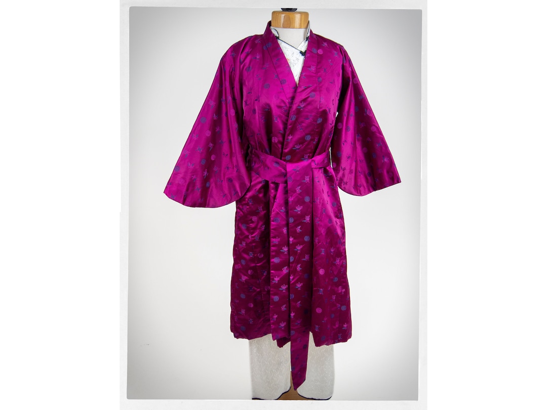 Retro Satin Robe, 90s Satin Robe, Asian Dressing Gown, Raspberry Pink ...