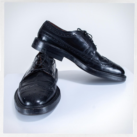 Florsheim Imperial Wingtip Brogues — 80s Black Leather, Made in