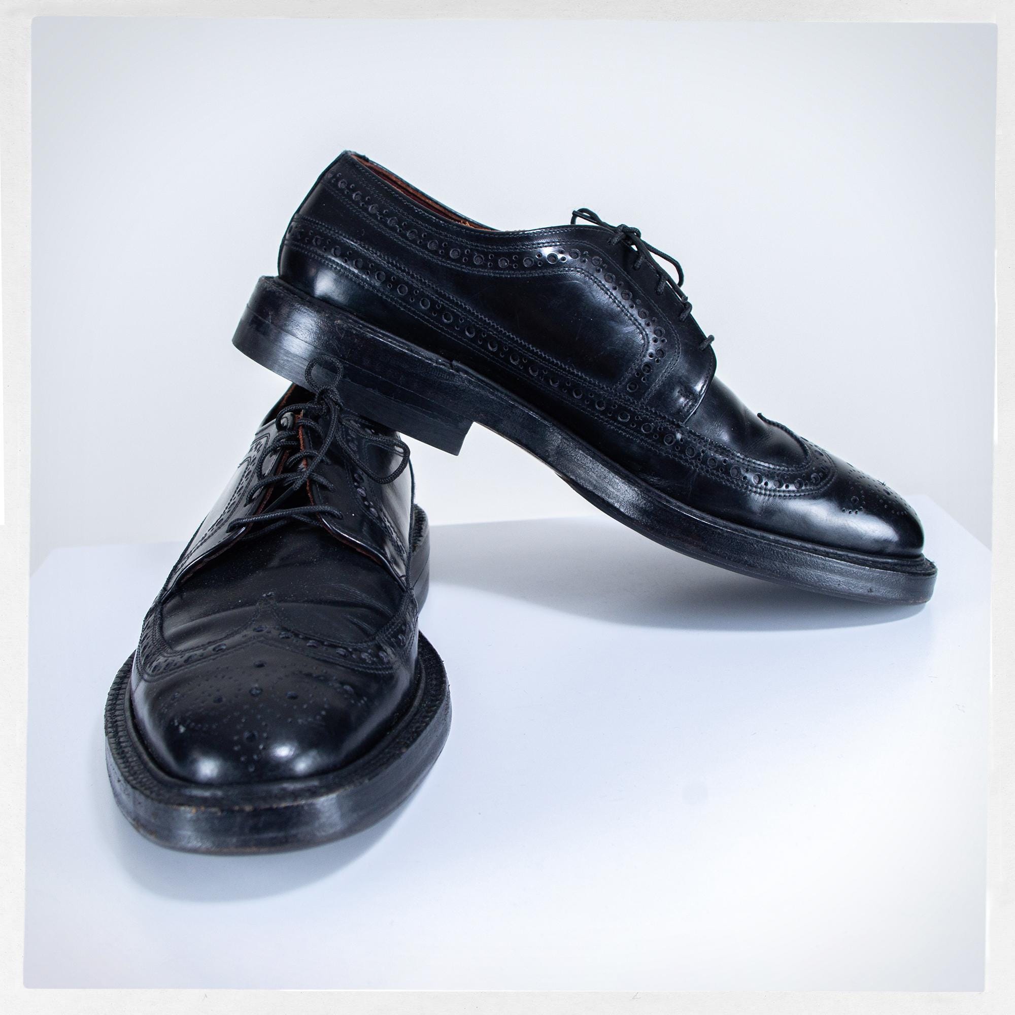 Florsheim Imperial Wingtip Brogues — 80s Black Leather, Made in