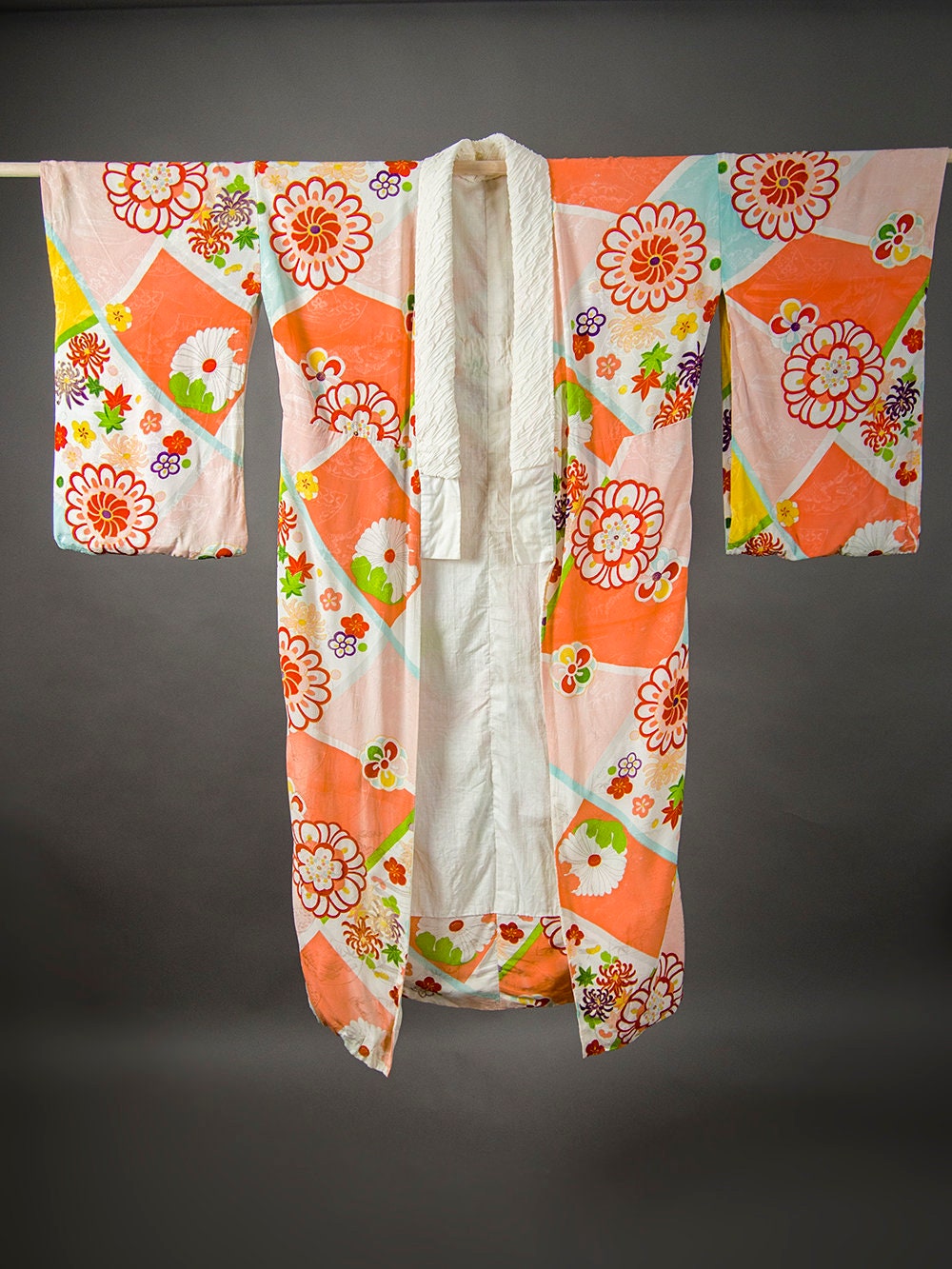 Vintage 80s KIMONO, Abstract Floral Kimono, Retro 80s Hand Made