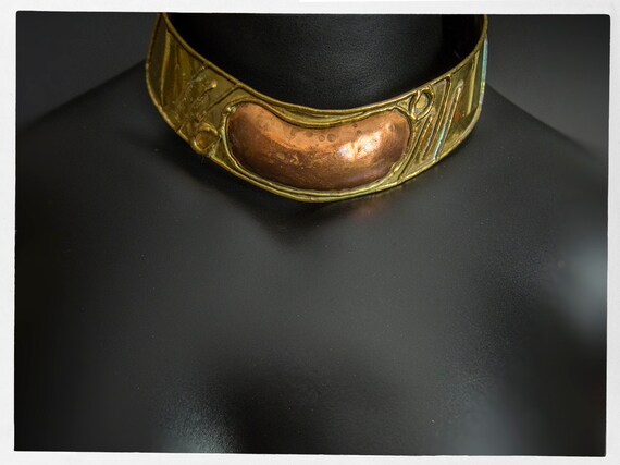 Vintage 70s Bronze Choker, 60s Statement Choker, H