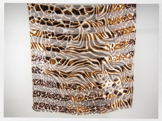 Vintage 90s Silk Scarf, Animal Print Scarf, Retro