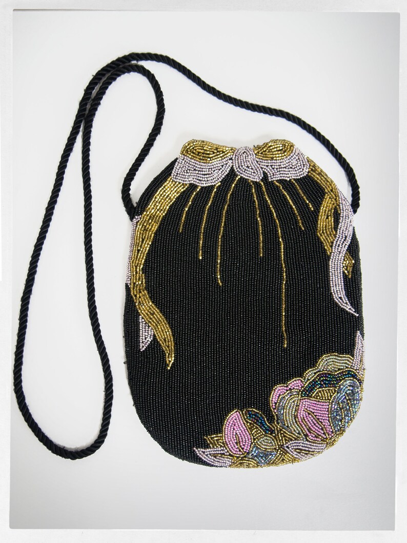 Vintage 80s beaded handbag in an ART NOUVEAU style, designed by HATO HASI, Japan. Luxury Resale Boutique. Online Consignment Store. Vintage Clothing for Ladies.