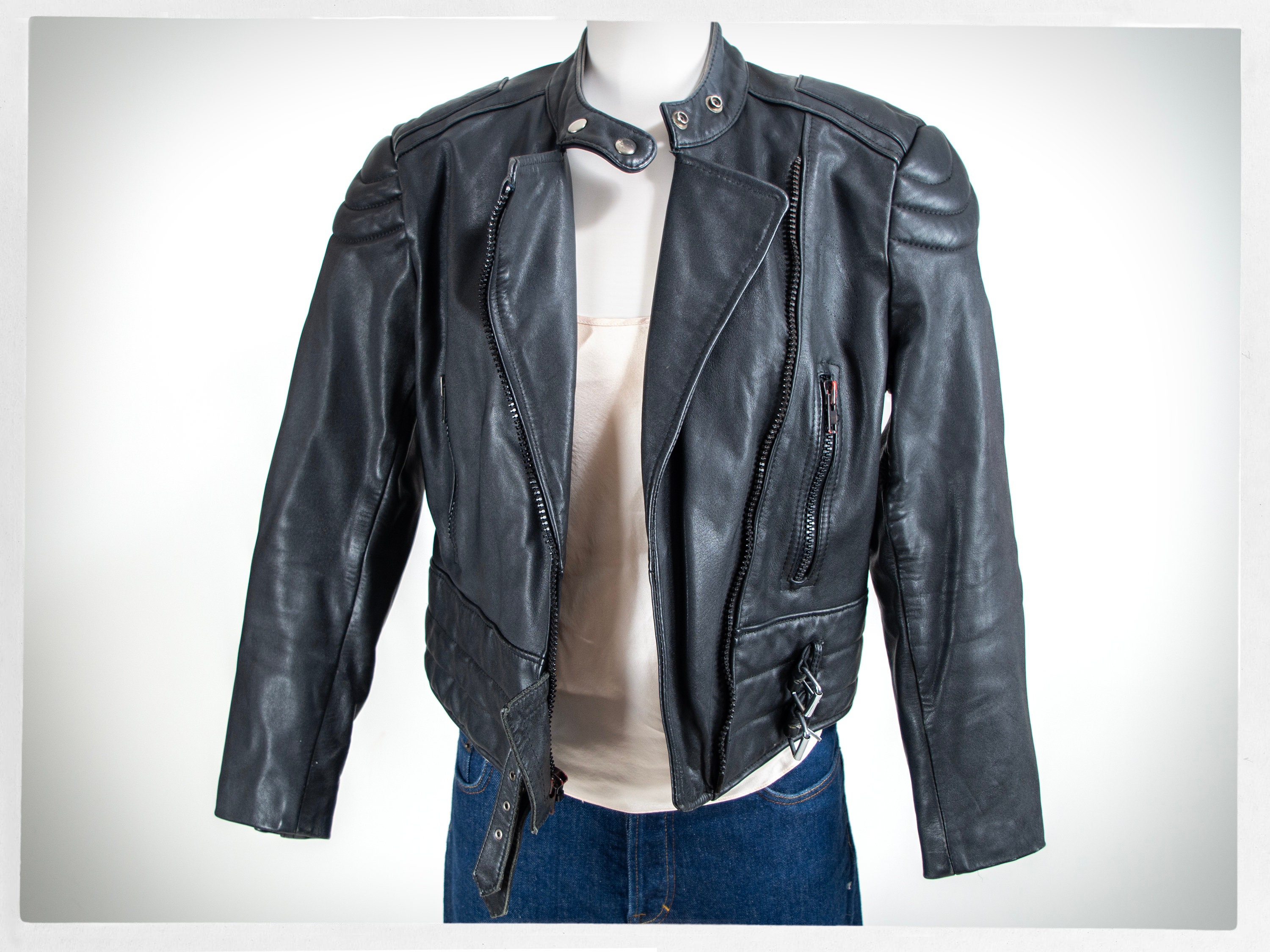 Retro 90s Leather Cafe Jacket, 80s Motorcycle Jacket, Rockabilly