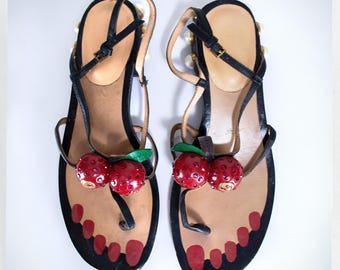 Preloved GUCCI Cherry Bobble Sandals, Italian Designer Shoes (Size 35)