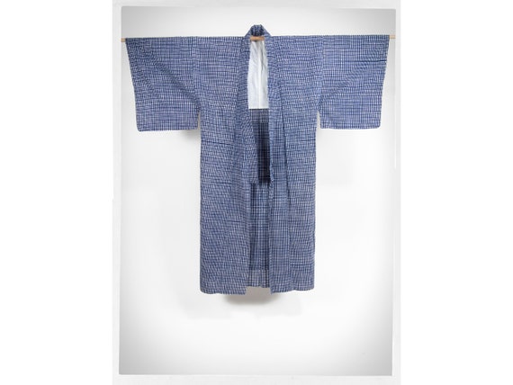 Vintage 80s Kimono, Cotton Plaid Kimono, Hand Stitched Kimono, Handmade Kimono, Vintage Fashion, Japanese Wallhanging, Japanese Robe, Boho