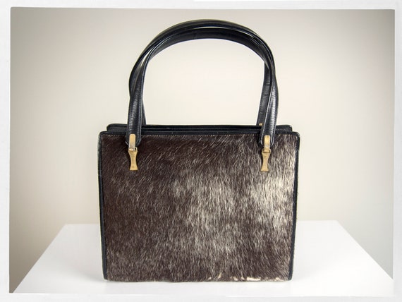 Vintage 40s Purse, Retro 40s Bag, 50s Pony Hair Pu