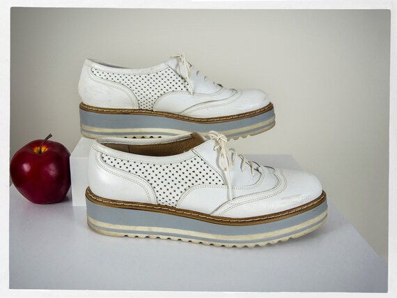 Retro 90s Platform Shoes, White Platform Shoes, Br