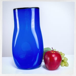Handmade Lapis Vase, Handcrafted Vase, Modern Decor, Mid Century Decor, Oval Lapis Glass Vase, Hippie Decor, Cobalt Blue Vase, Signed Vase