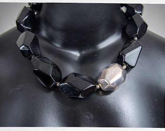 Sterling Statement Necklace, Black Stone Necklace, Handcrafted Oversized Choker, Heavy Statement Necklace, Iris Apfel Style, MONIES Style