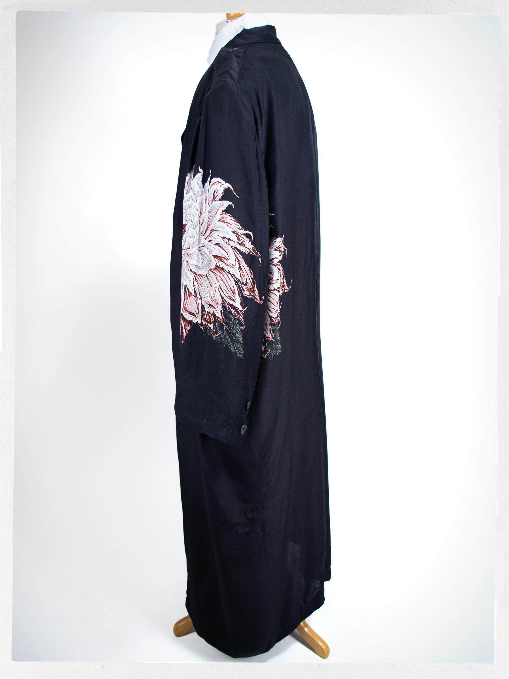Yohji Yamamoto Silk Coat — Dahlia Print Pour Homme, Oversized