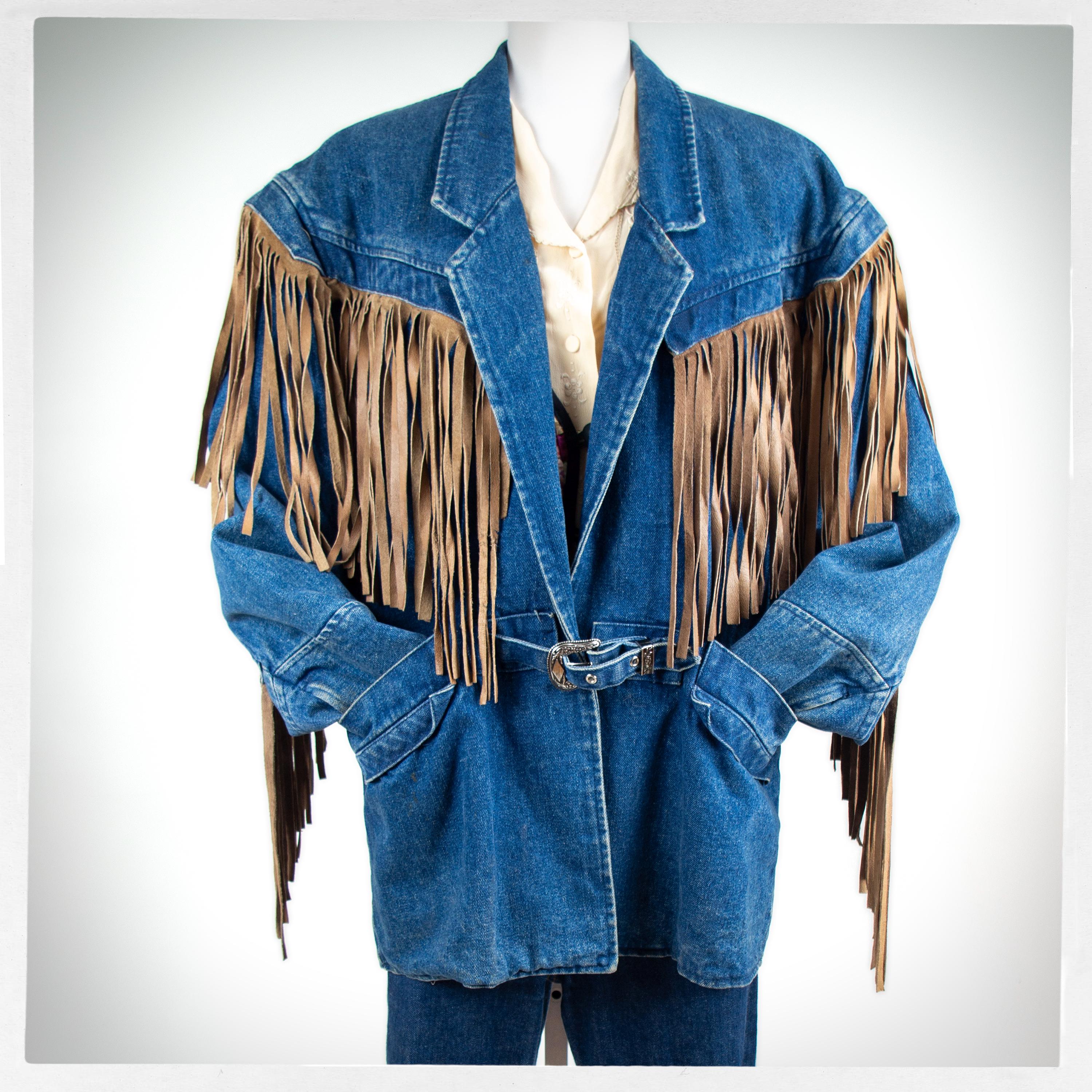 Retro 80s Jean Jacket, 80s Fringe Denim Jacket, 90s Western Fringe