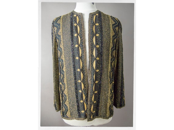 Vintage 80s Jacket, 80s Beaded Jacket, Art Nouvea