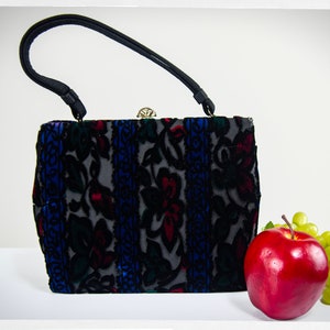Retro 60s Purse, 50s Purse, Statement Purse, Kiss Clasp Bag, Velvet MEYERS Purse, Vintage Fashion, Rockabilly Fashion, Velvet Purse, Pin Up