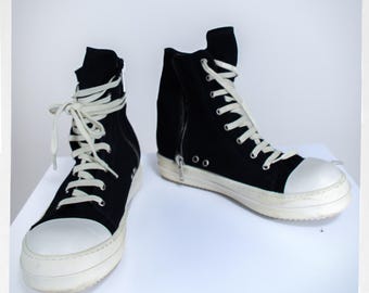 Preloved Rick Owens DRKSHDW High Top Sneakers, Black Canvas, EU 41