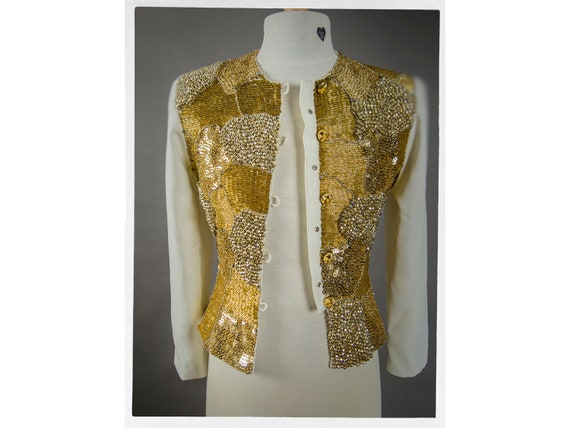 Retro 80s Gold Beaded Jacket, Stunning Heavy Gold