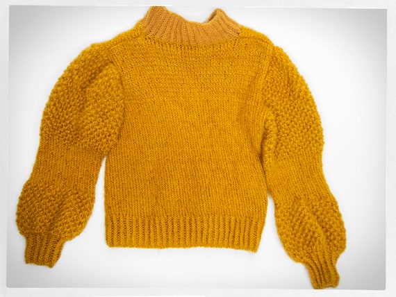 Hand Knit Sweater Mustard Wool Jumper Boho Fashion Vintage Wool